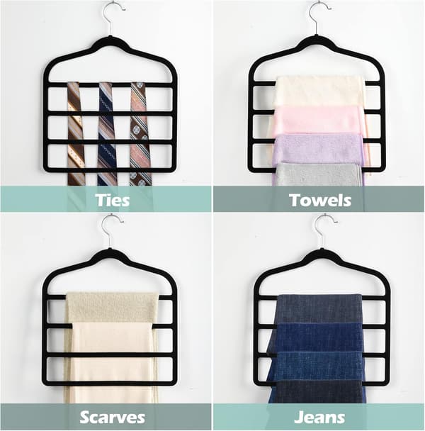 Space-saving Non-slip Pants Hanger - 5-pack Jeans Hanger Multi Bar Velvet Clothes Hanger Closet Organizer