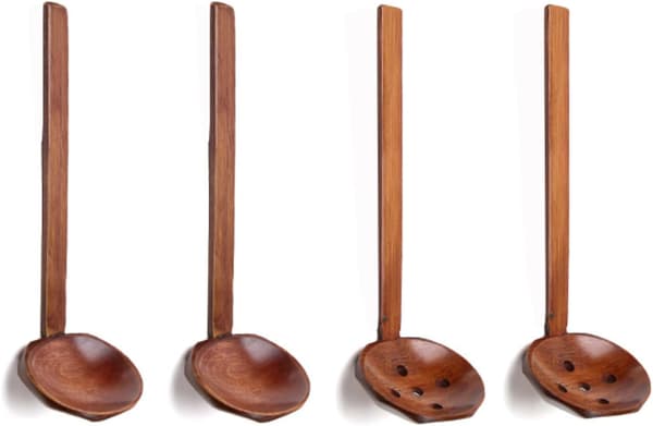 4-pack Natural Long Handle Spoons, Wooden Spoons, Long Handle, Anti-scalding (Brown)