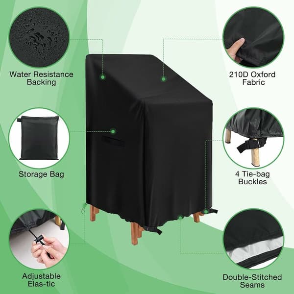 Garden Chair Covers 2-pack, Protective Covers for Stackable Chairs 75x75x120cm, Waterproof Oxford Fabric Outdoor Chair Covers
