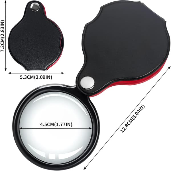 Pocket Magnifier 10X Portable Foldable with Rotating Protective Case for Reading Inspection Students Seniors Black
