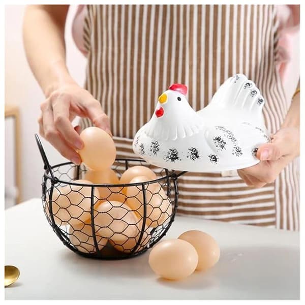 Eggstativ - Eggholder - Eggkurv - Eggoppbevaring - Eggboks - Eggoppbevaring - Fruktkurv i metall - Svart
