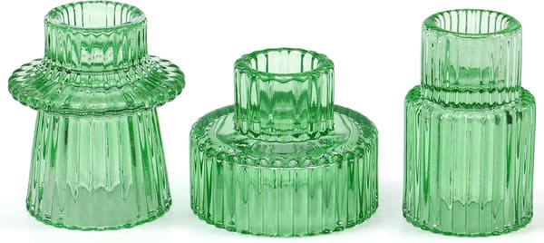 3-delt glaslysestage, vintage lysestager til indretning/bryllup og lysestager til bloklys og stagelys Grøn Green