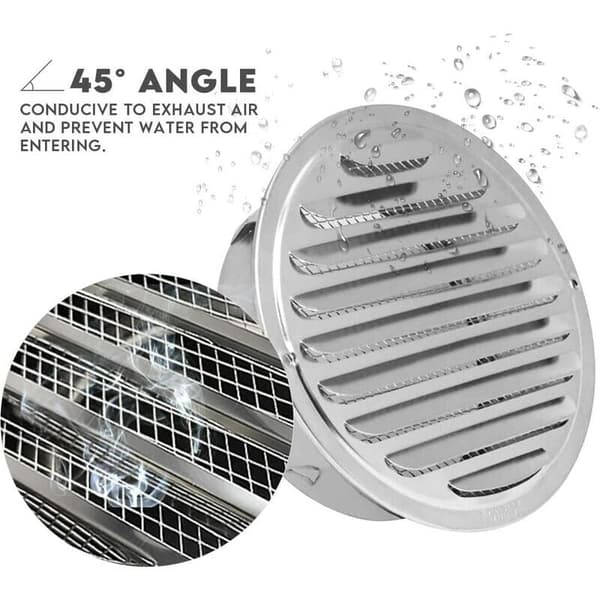 Ventilationsgitter i rustfrit stål, fortykket ventilationshætte, vægmonteret, til badeværelse, køkkenventilatorer og luftventiler (200 mm)