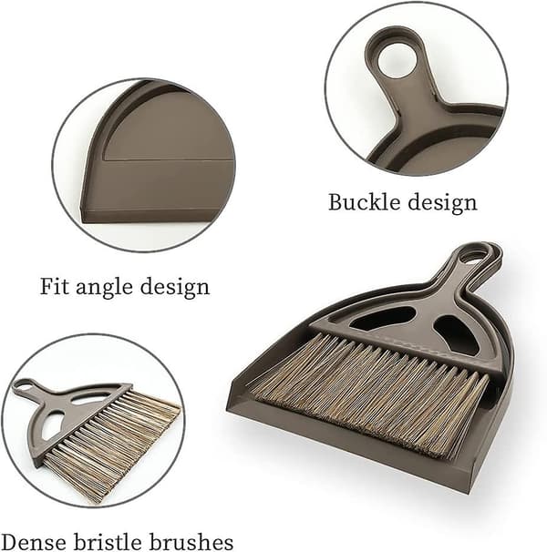 Litet Sopset Mini Skyffel och Borste, Handborste och Skyffel Set, Mini Sopset för Hem/Camping/Husdjur/Sovsal (brun)