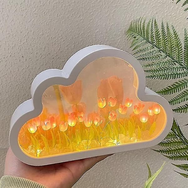 DIY Tulip Night Light, Cloud Tulip Mirror Night Light, Simulated Flower Table Lamp