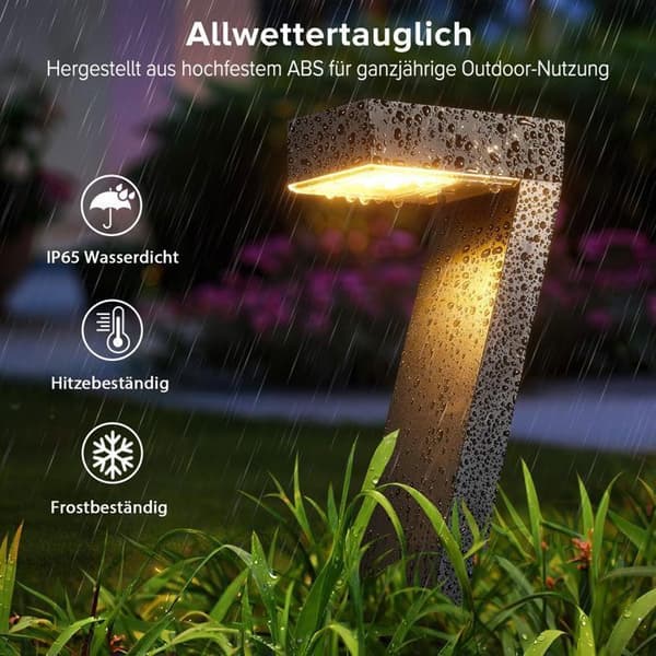 Sæt med 4 stilfulde, ekstremt lyse, IP65 vandtætte udendørs solcellelamper, perfekte til græsplæner.