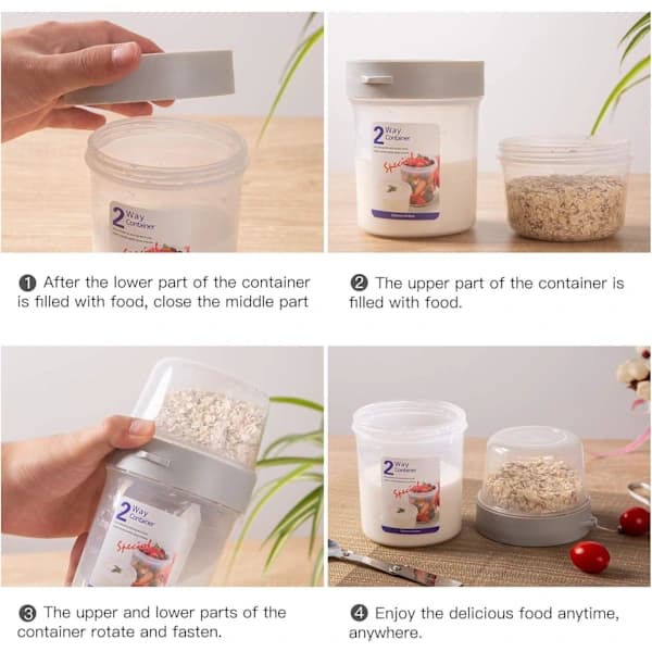 Portable Cereal Cup Double Layer PP Yogurt Salad Fruit Snack Container for Work Travel School 310ml Plus 560ml