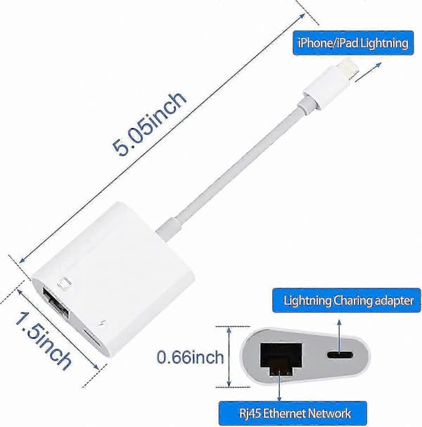 2-i-1 Ethernet LAN-adapter med opladningsport, Lightning til Ethernet netværkskonverter