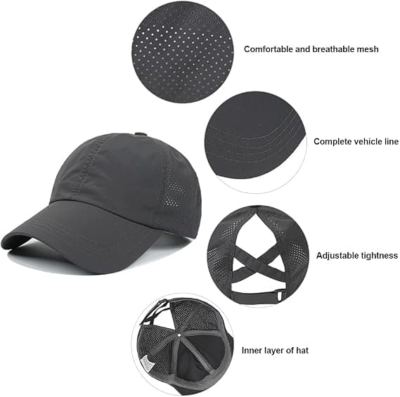 Damecaps, unisex, sommercaps, anti-UV-sportscaps, hestehalecaps, grå, hodeomkrets: 57–58 cm