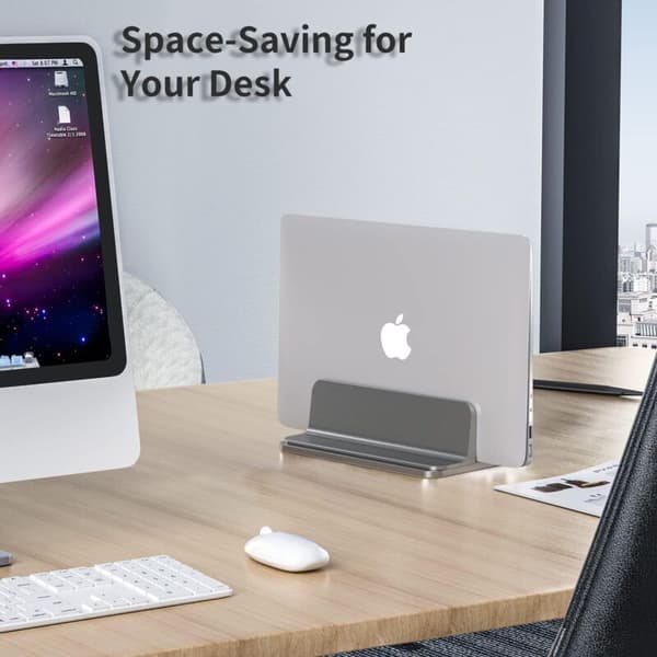 Vertical Laptop Stand, Aluminum Laptop Holder, Adjustable Desktop Laptop Stand, Gray