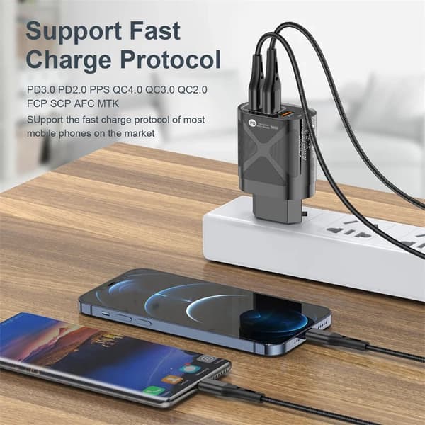 Høykvalitets 20W USB-C PD-lader bærbar QC3.0 2.4A hurtiglader fire porter mobiltelefon GaN-materiale US/EU tilgjengelig