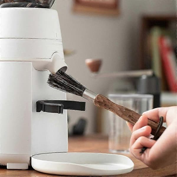 Profesjonell Kaffebørste, Naturlig Bust Kaffekvernbørste, Valnøtthåndtak Espressobørste Med