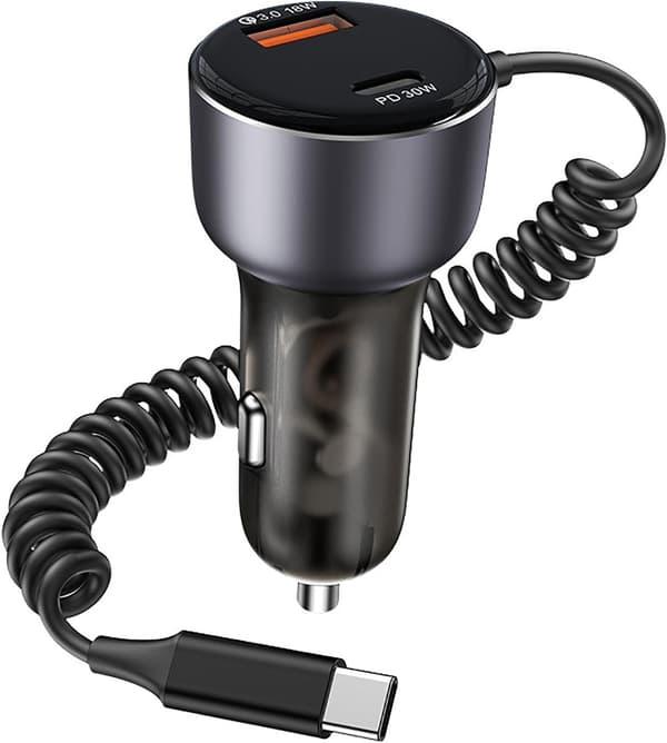 USB C billader for mobiltelefon, sigarettenneradapter, PD30W QC3.0