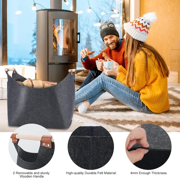 (45x32x40cm) Felt Firewood Basket with Handles Foldable Firewood