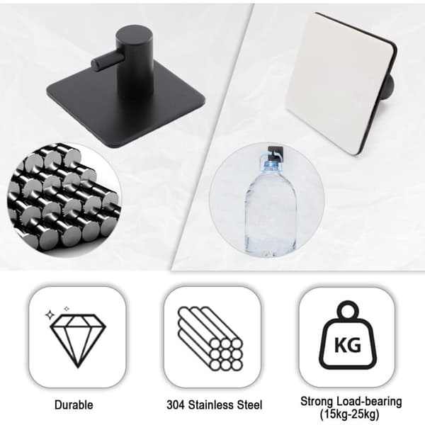 4 Pieces Black Self-Adhesive Wall Hooks, Bathroom Kitchen Self-Adhesive Hooks, Stainless Steel Self-Adhesive Wall Hook Without Drilling