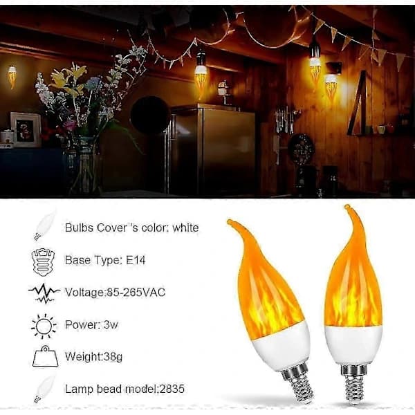 4-pakkaus 3W E14 LED-liekkiefektilamppu 3 valotilalla Koristelamppu