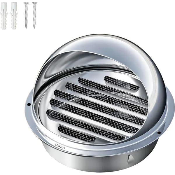 Ventilationsgitter, Luftventilationsgitter i rustfrit stål, Rundt køkkenudsugningsgitter, Sfæriske ventilationsgitre, 160 mm
