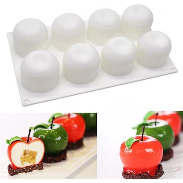 {hw} 8-hullers silikoneform i æbleform, 3D-silikonebageform til muffins, bagværk, dessert og mousse