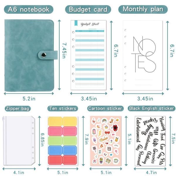 A6 Budget Binder - Includes 12 Budget Envelopes, 12 Budget Sheets, and 3 Sticker Sheets - For Home, Office, and Travel - H
