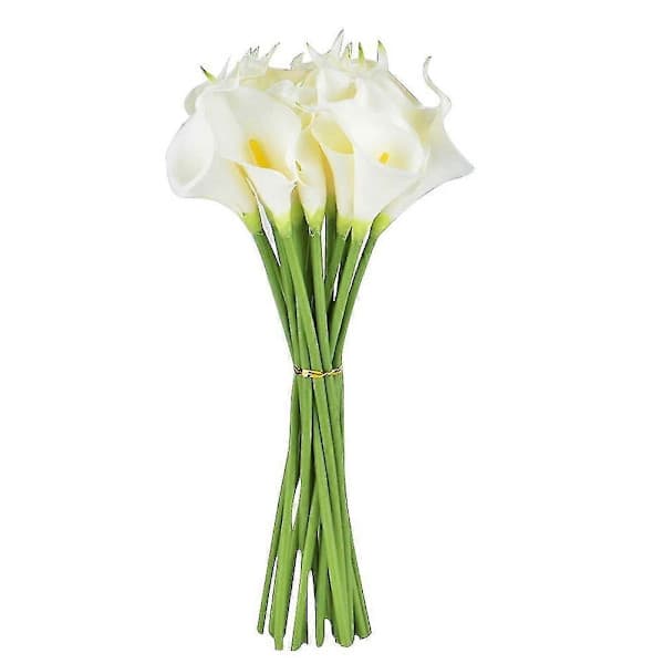 20 hvide kunstige Calla Liljer - Brudebuketdekoration med \"Real Touch\" til Bryllup & Hjem Elegance