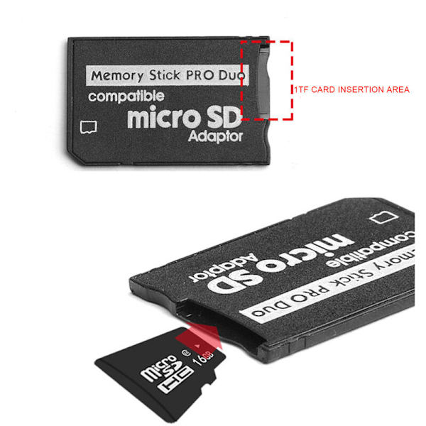 Adapter, -SD/-SDHC TF-kort til Memory Stick Pro Duo-kort for PSP-kortadapter