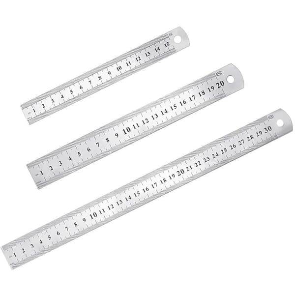 Sæt Rustfri Stål Lineal Præcision Metal Lige Lineal Sæt 15cm (6''), 20cm (8''), 30cm (12'') Sølv Rustfri Stål Lineal