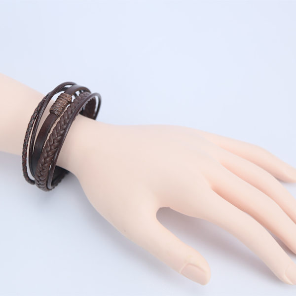 Læderarmbånd sæt med 3 stk. Mørkebrun Grå