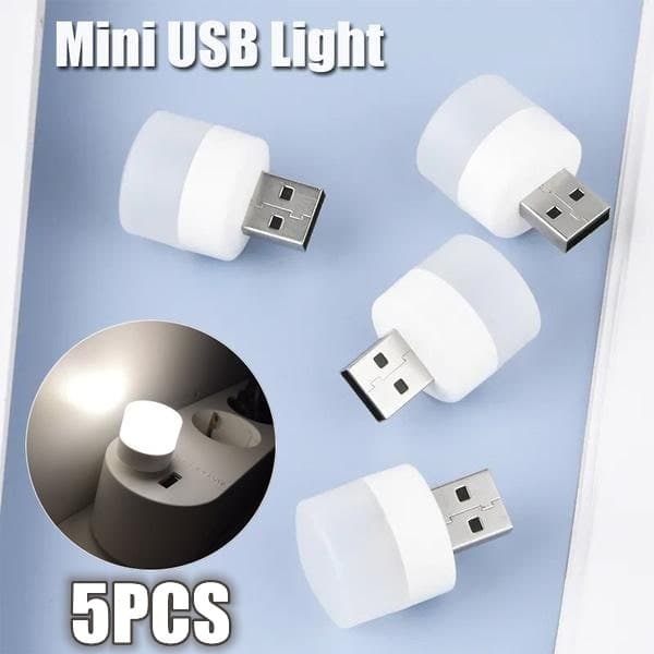 5-pakning USB bærbar LED Mini Nattlampe Liten Rund Lampe HVIT WHITE