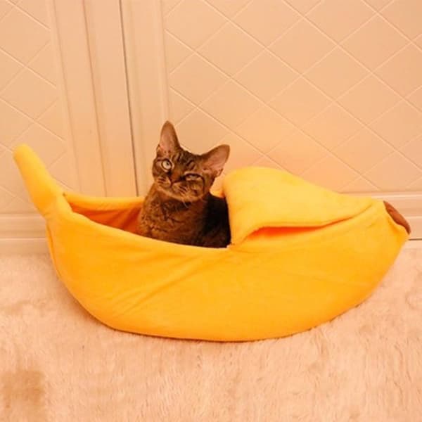 Small Pet Bed Banana Shape Fluffy Warm Soft Plush Breathable Bed Banana Cat Bed