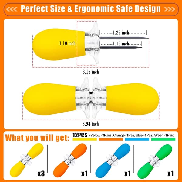 12 stk./6 par majsholdere, rustfrie majskolbeholdere majskolbespyd til BBQ Twin Prong Sweetcorn Holders, Interlocking Design Corn