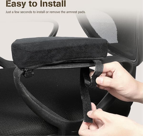 Office Chair Armrest Pads, 2-Piece Set, Memory Foam Elbow Protection, Advanced Ergonomics, Black