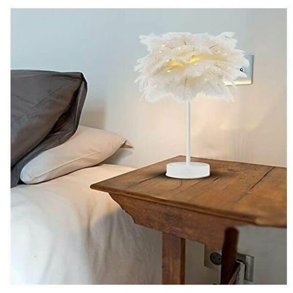 LED Feather Lamp with Remote Control - Elegant Bedside Lamp - Modern and Minimalist - White