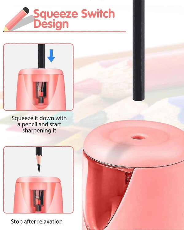 Sähköinen teroitin, ladattava USB-akkukäyttöinen teroitin No.2/värikynille (6-8mm) (Pinkki)