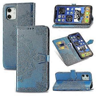 Iphone 11 Fodral Läder Plånboksfodral Präglad Mandala Magnetisk Flip Skydd Stötsäker - Blå