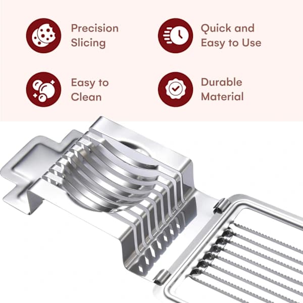 Stainless Steel Egg Slicer for Hard-Boiled Eggs, Strawberries, and Soft Fruits, Dishwasher Safe, Square square