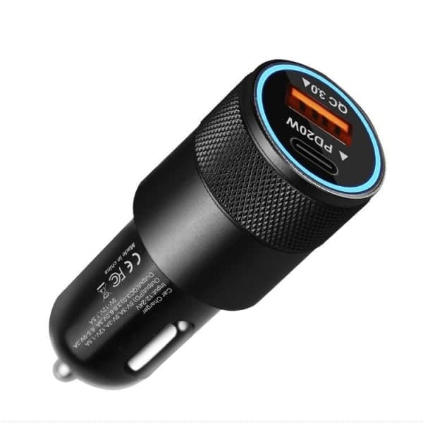 38W kaksoisautolaturi 20W USB-C & 18W USB-A QC3.0 Musta M