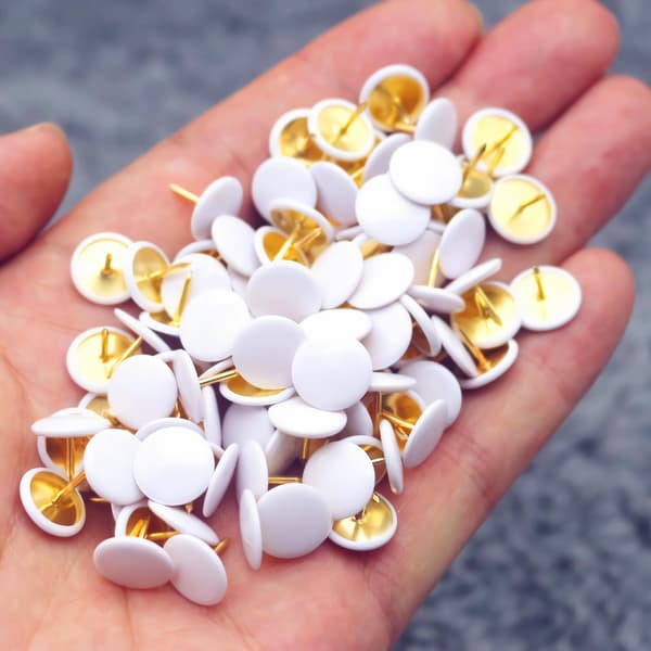100 pcs. Pushpins, White Drawing Pins, Decorative Thumbtacks, Round Head Pins for Map, School, Office and Photo Wall