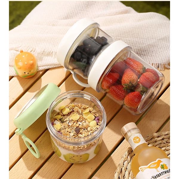 Yoghurtmugg att ta med - 880 ml - Müslimugg - Havregrynsmugg - Soppmugg - Lunchmugg - Matlåda - Läcksäker - Isolerad - med sked - Diskmaskinssäker