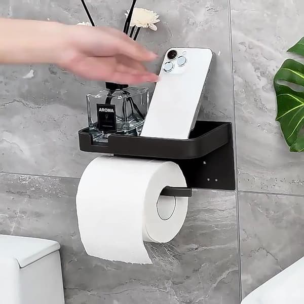Toiletpapirholder - Med Hylde - Rustfrit Stål - Stærk Bæreevne - Bærbar - Vandtæt