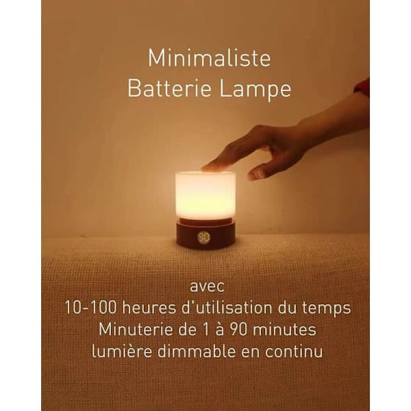 Night light with timer, small bedside lamp, LED night light for children, baby night light, wood structure, dimmable, battery, rechargeable [Energy