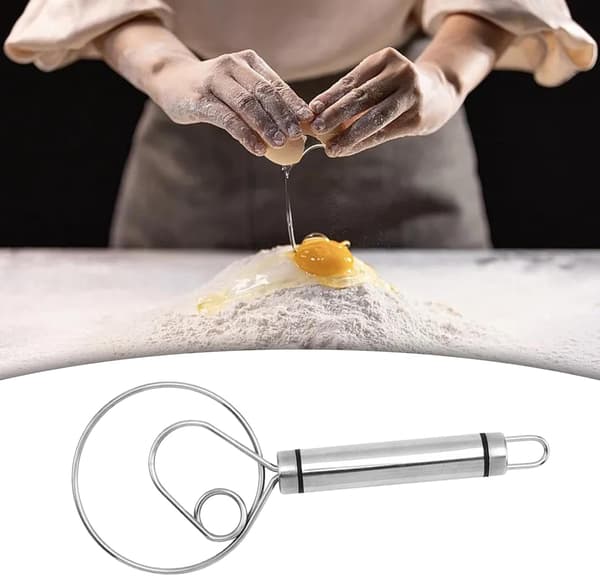 Danish Dough Whisk Hand Bread Mixer Stainless Steel Baking Accessory Hand 1 Dutch Bread Whisk for Cake Pastry Biscuit Pizza