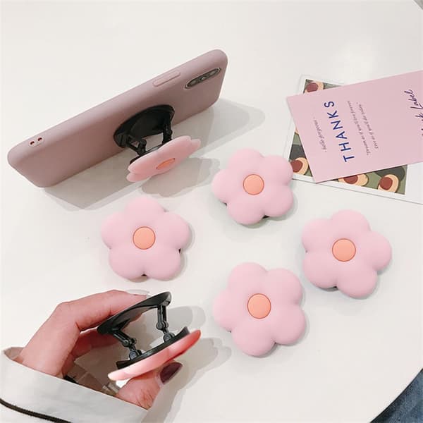 Rosa Daisy Silikone Mobiltelefon Greb Stativ, 1 stk Base og Greb til Telefoner Sød Blomst Mobiltelefon Ringholder (ROSA)