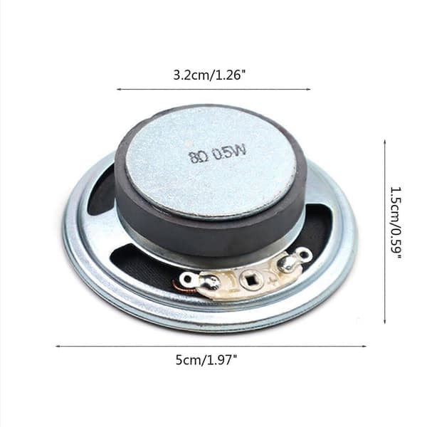 2 stk Minihøjttaler 8ohm 0.5W 8R Højttalerdiameter 50mm 5cm Tykkelse 15mm