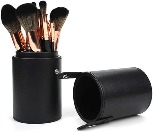 Leather Makeup Brush Holder, Portable, Black