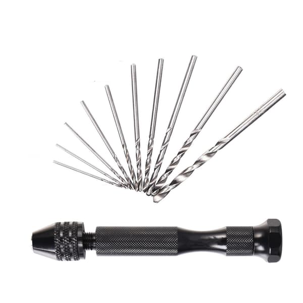 Hand drill with 10 different bits Black 0.8-3.0 mm