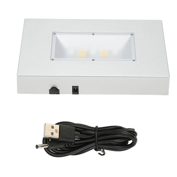 LED Lysstativbase USB-drevet Flere Lysmoduser Rektangulær Lysdisplaybase for Krystall Sølv