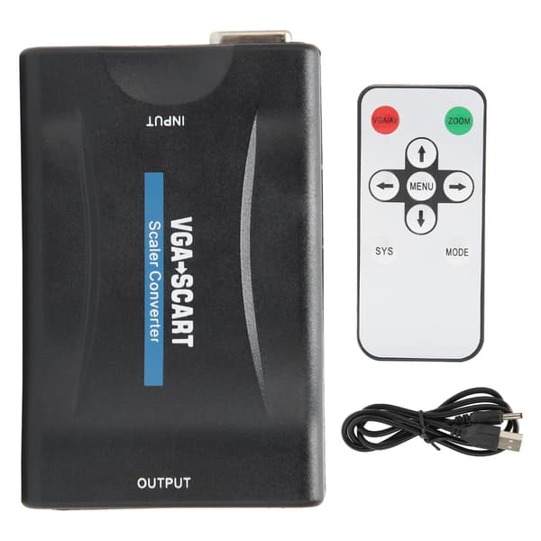 VGA til SCART-omformer HD-videoadapter datatilbehør med fjernkontroll ladekabel svart