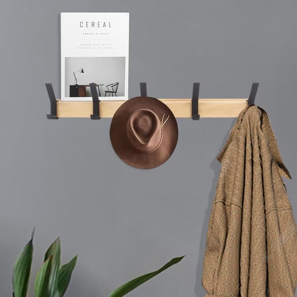 Wall Mounted Wooden Coat Hooks - Bamboo Wood Coat Rack - Rustic Style Coat Hanger