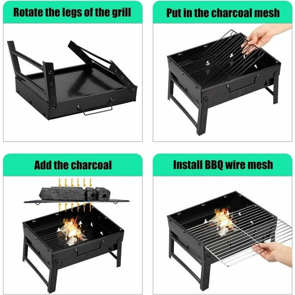 Bærbar grill til små husholdninger, sammenklappelig bordkulgrill med 2 rustfri stålgitre, udendørs grill/camping/picnic