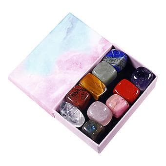 10x Chakra Healing Krystaller Reiki Stein Naturlige Tromlede Steiner Edelsten Bokssett